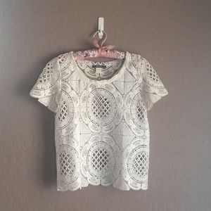 Anthropologie White Lace Top sz S